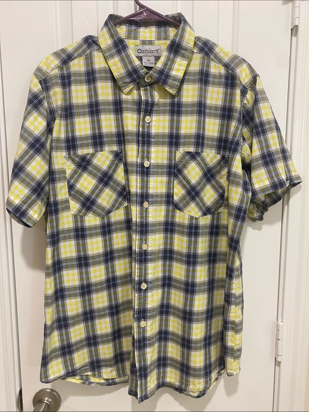 Carhartt Plaid 100% Cotton Short-Sleeve Button-Down Shirt. Size XL